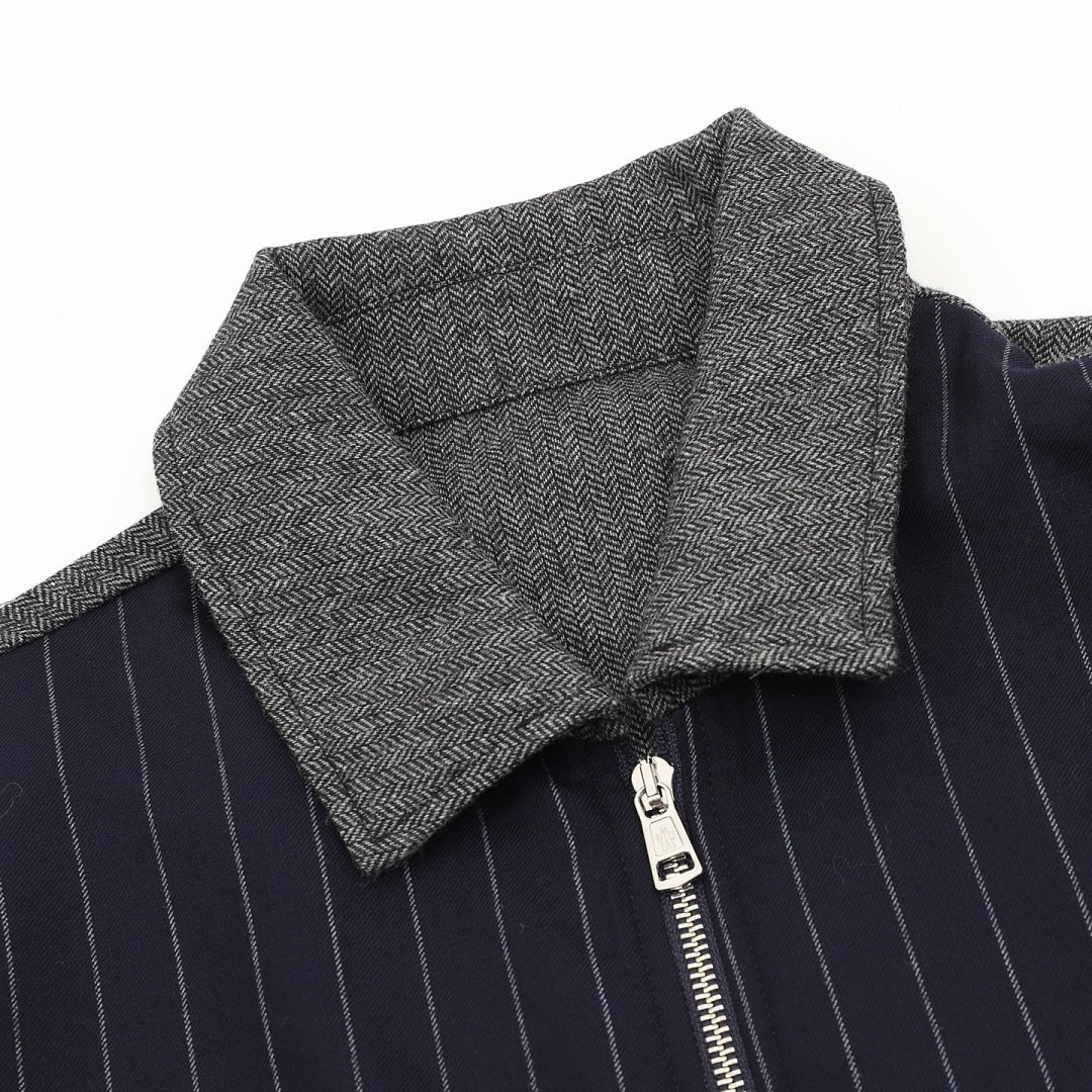 Moncler Wool Pinstripe Herringbone Panel Zip Jacket – Men’s, Navy Blue