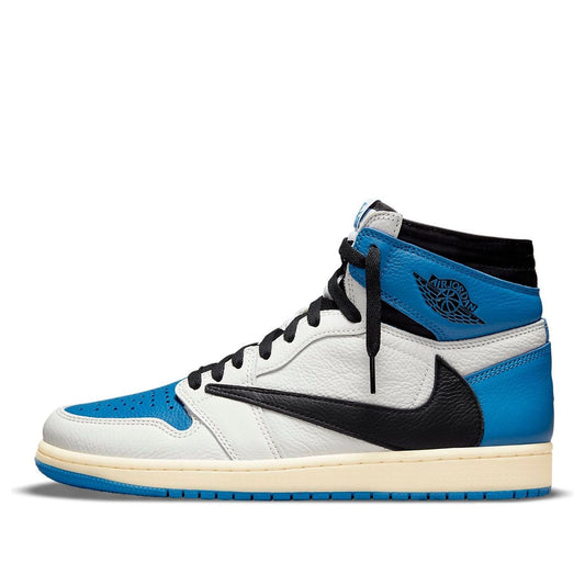 Air Jordan 1 Retro High x Fragment Design x Travis Scott Sail Black Military Blue Sneakers