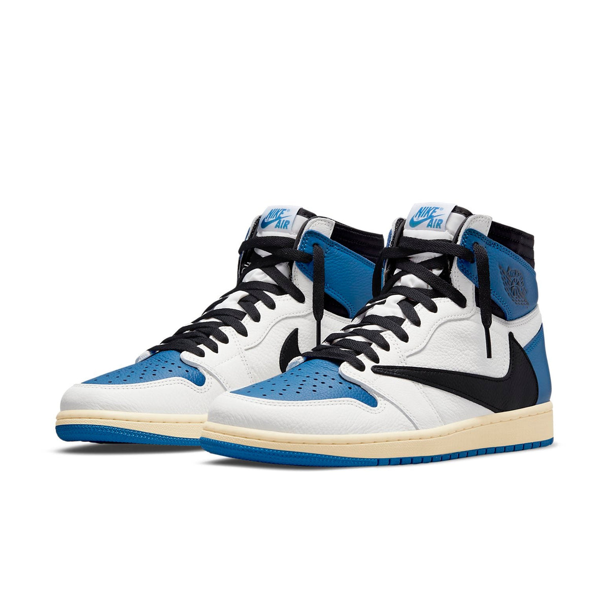 Air Jordan 1 Retro High x Fragment Design x Travis Scott Sail Black Military Blue Sneakers