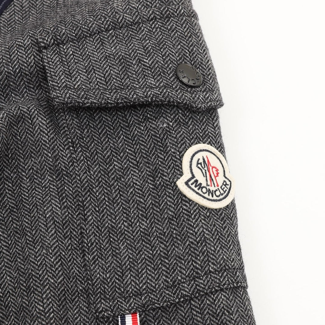 Moncler Wool Pinstripe Herringbone Panel Zip Jacket – Men’s, Navy Blue