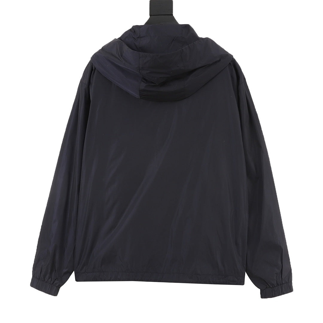 Moncler Chest Logo Stripe Hooded Zip Jacket – Men’s, Navy Blue