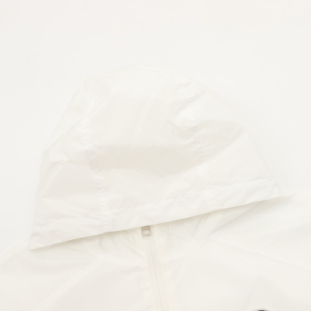 Moncler Chest Stripe Logo Lightweight Hooded Windbreaker – Men’s, White
