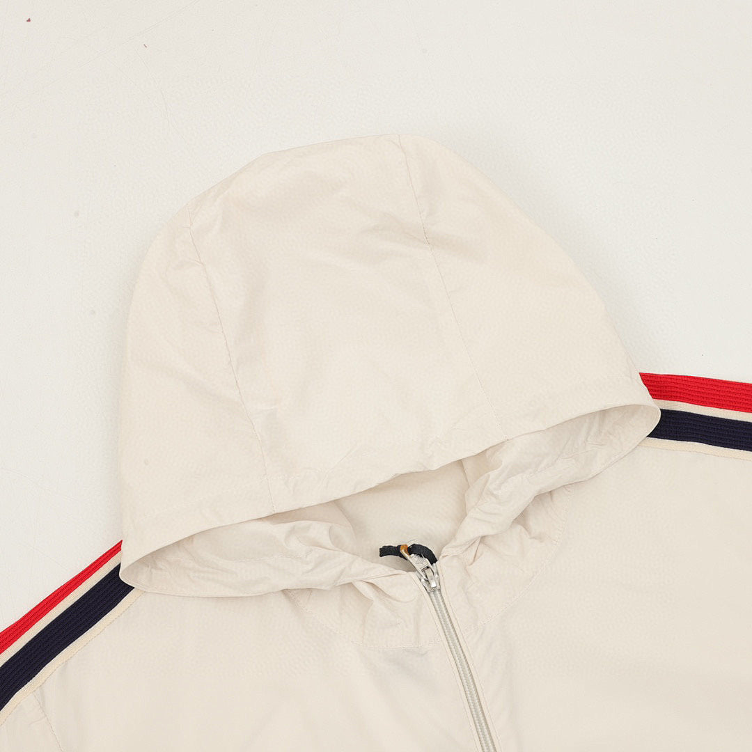 Moncler Striped-Sleeve Hooded Shell Jacket - Ivory - detail 1