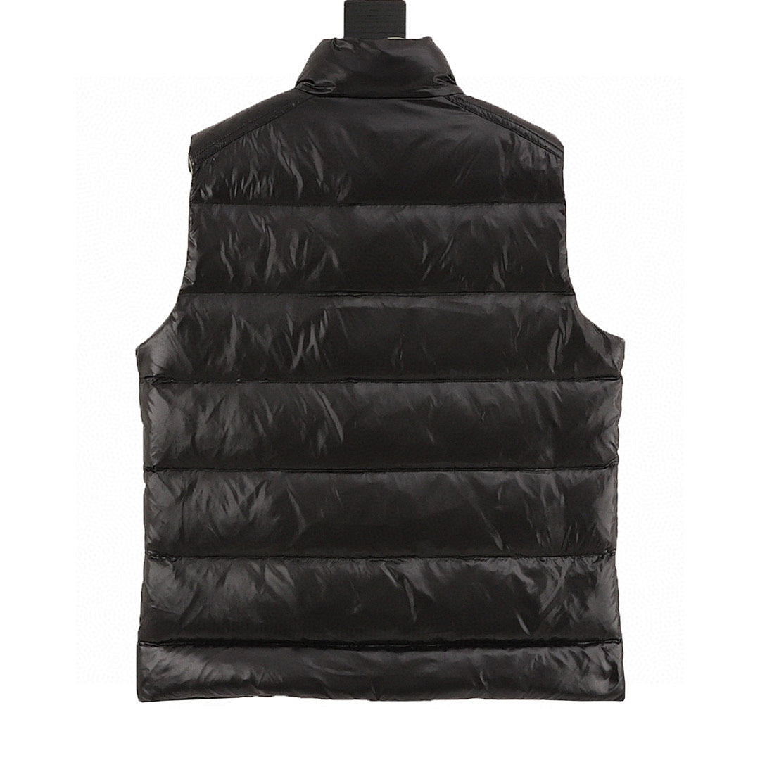 Moncler Contrast-Lined Glossy Down Vest - Black and Lime - back view