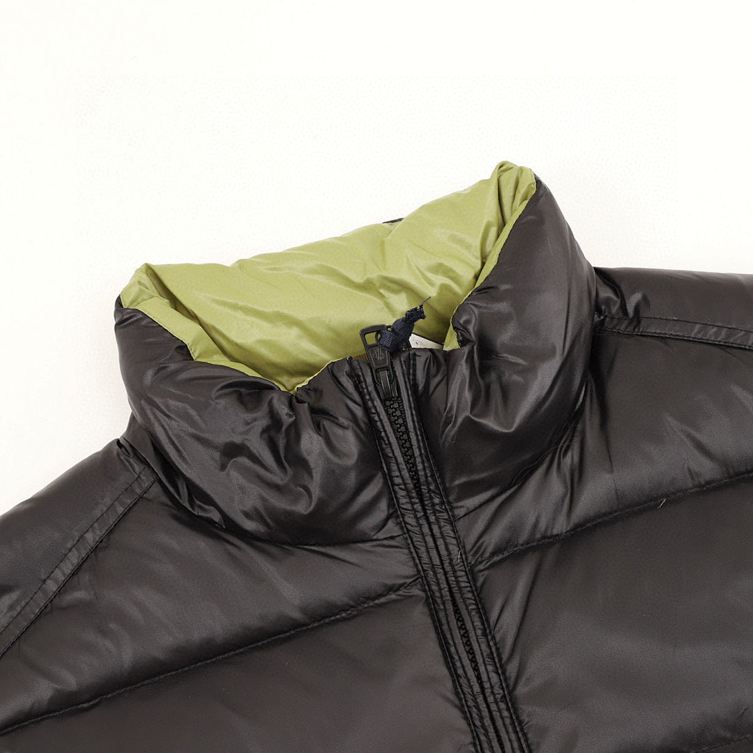 Moncler Contrast-Lined Glossy Down Vest - Black and Lime - detail 1