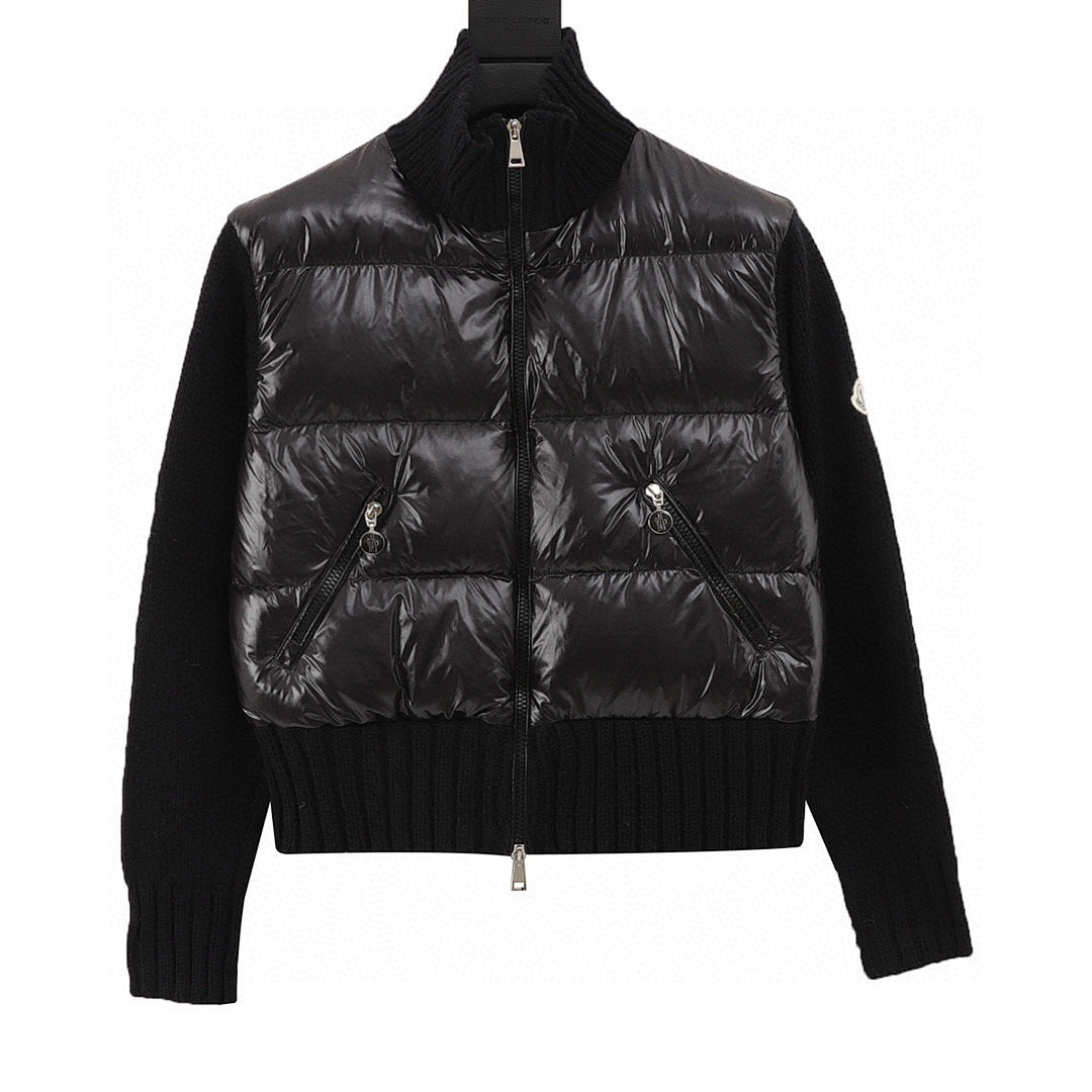 Moncler Cropped Knit-Sleeve Padded Jacket - Black - front view
