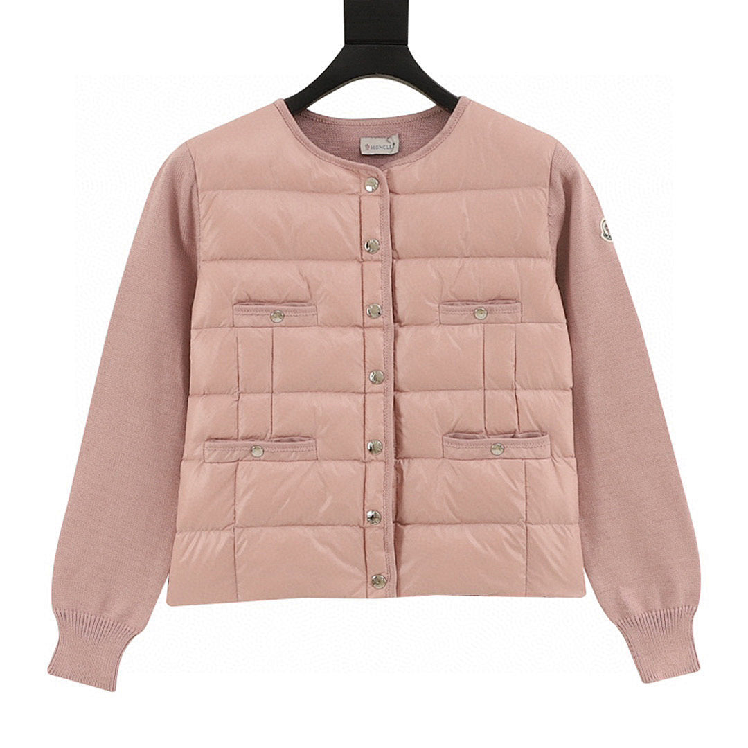 Moncler Quilted-Front Button Cardigan - Dusty Pink - front view