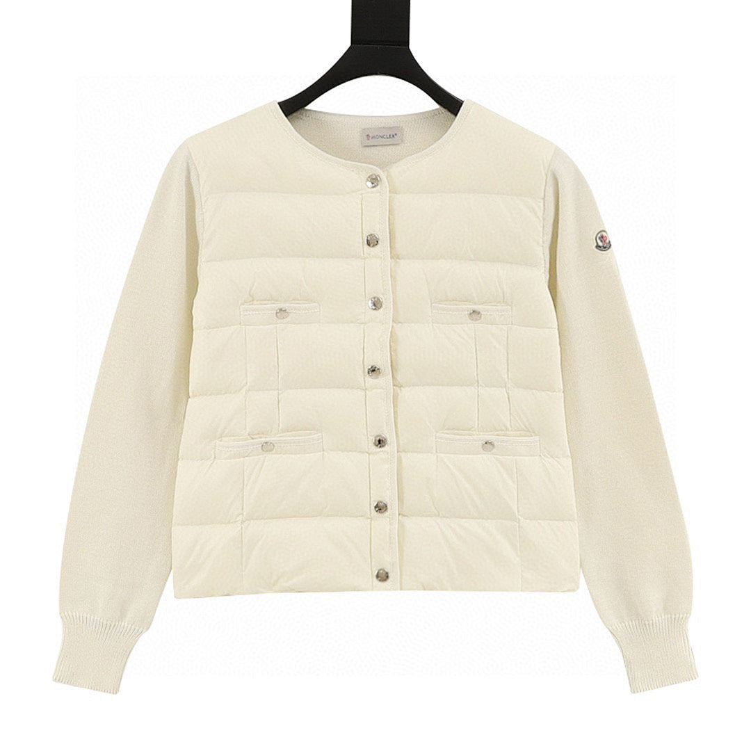 Moncler Quilted-Front Button Cardigan - Ivory - front view