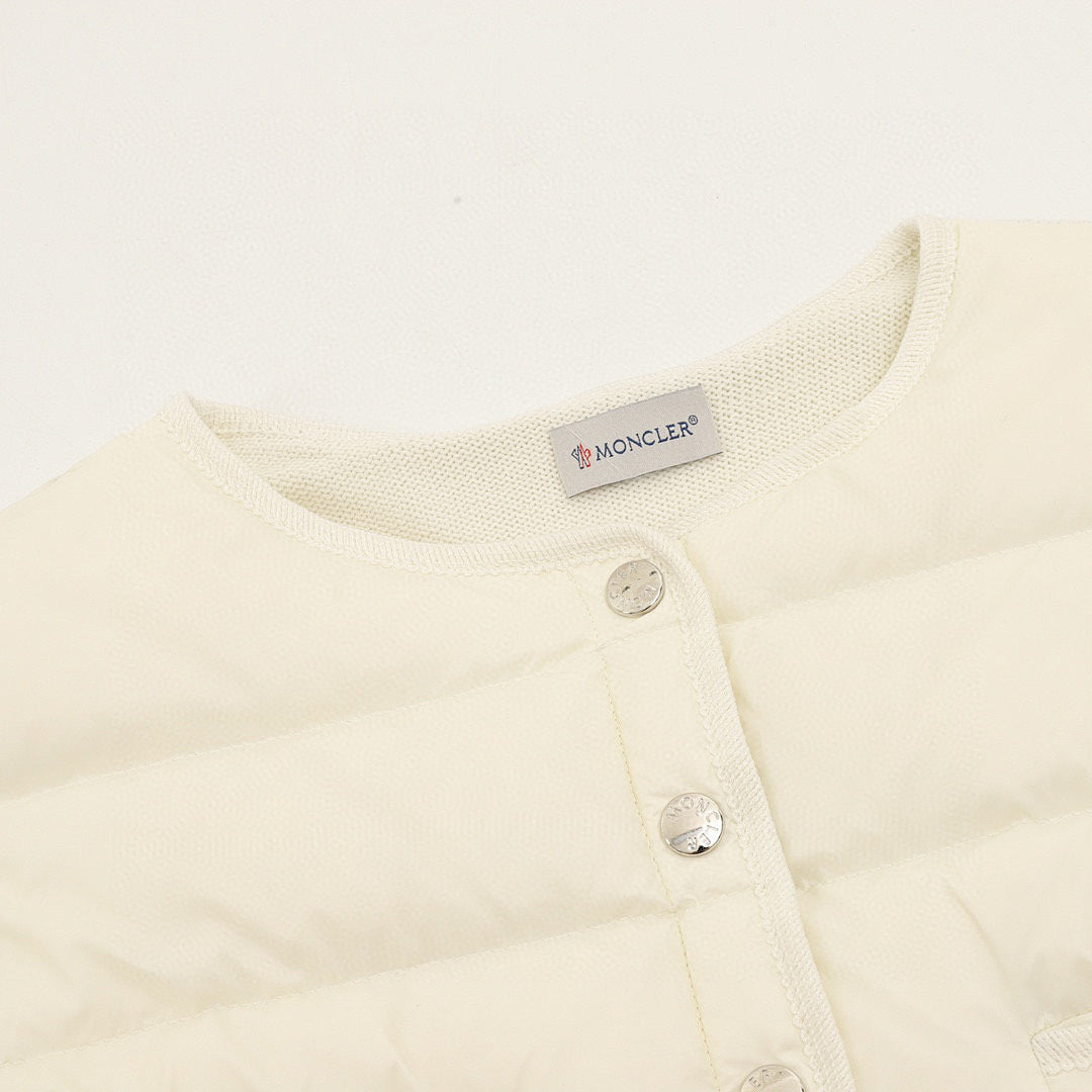 Moncler Quilted-Front Button Cardigan - Ivory - detail 1