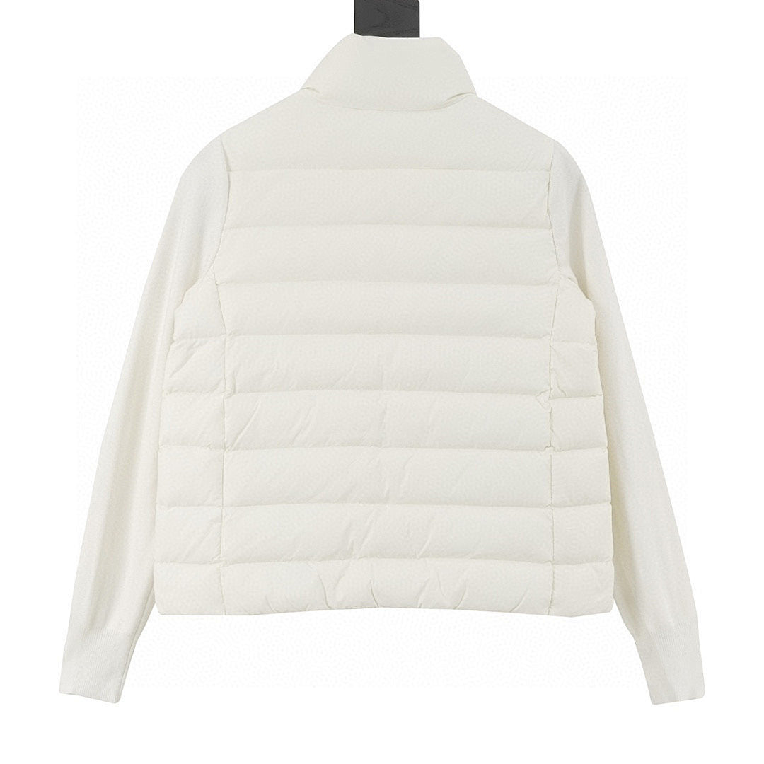 Moncler Stand-Collar Knit-Sleeve Padded Jacket - Ivory - back view
