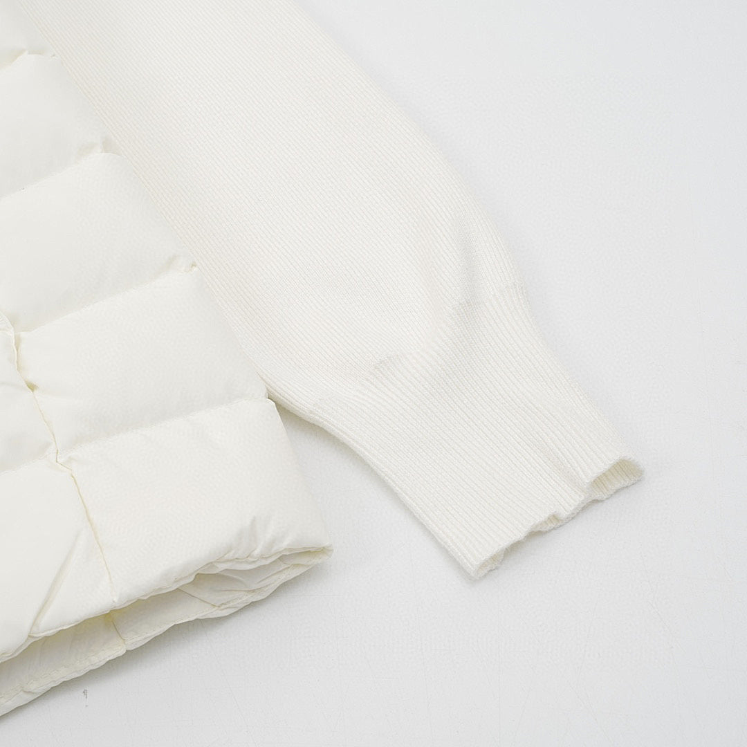 Moncler Stand-Collar Knit-Sleeve Padded Jacket - Ivory - detail 2