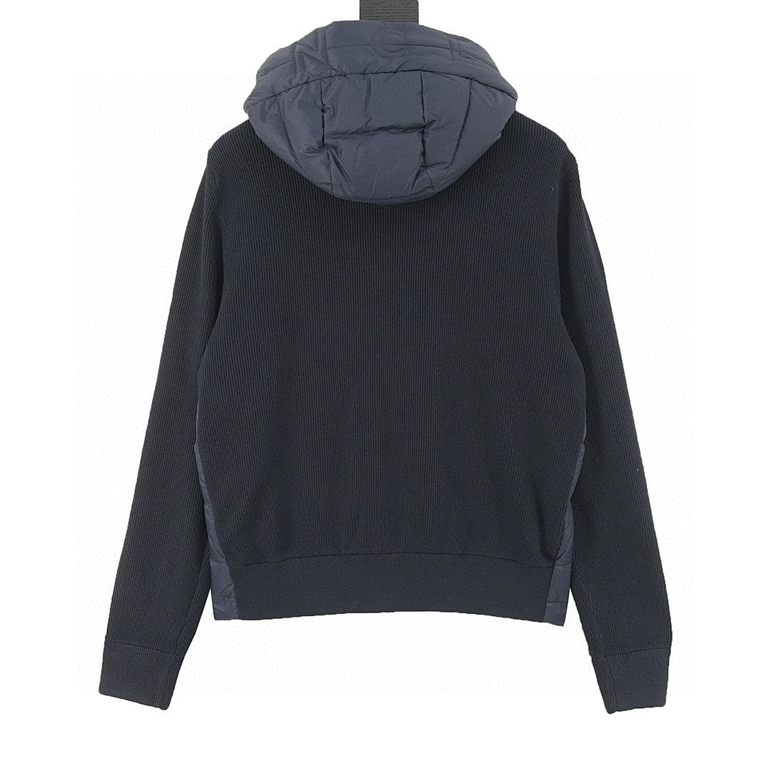 Moncler Hooded Quilted-Front Zip Cardigan - Navy - back view