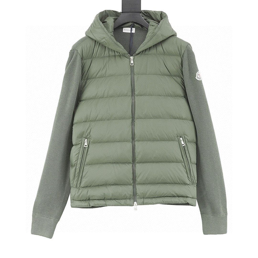Moncler Hooded Quilted-Front Zip Cardigan - Sage Green - front view