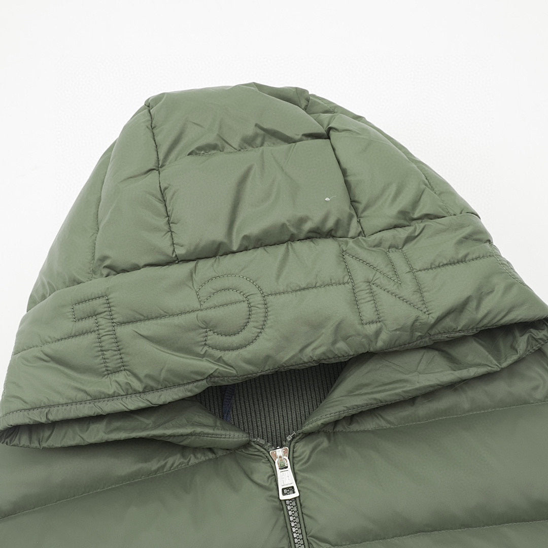 Moncler Hooded Quilted-Front Zip Cardigan - Sage Green - detail 1