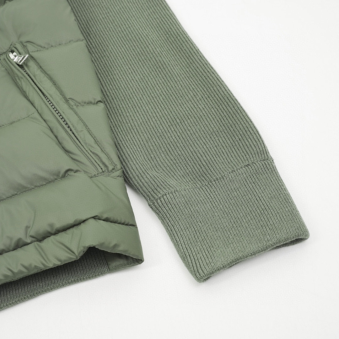 Moncler Hooded Quilted-Front Zip Cardigan - Sage Green - detail 2