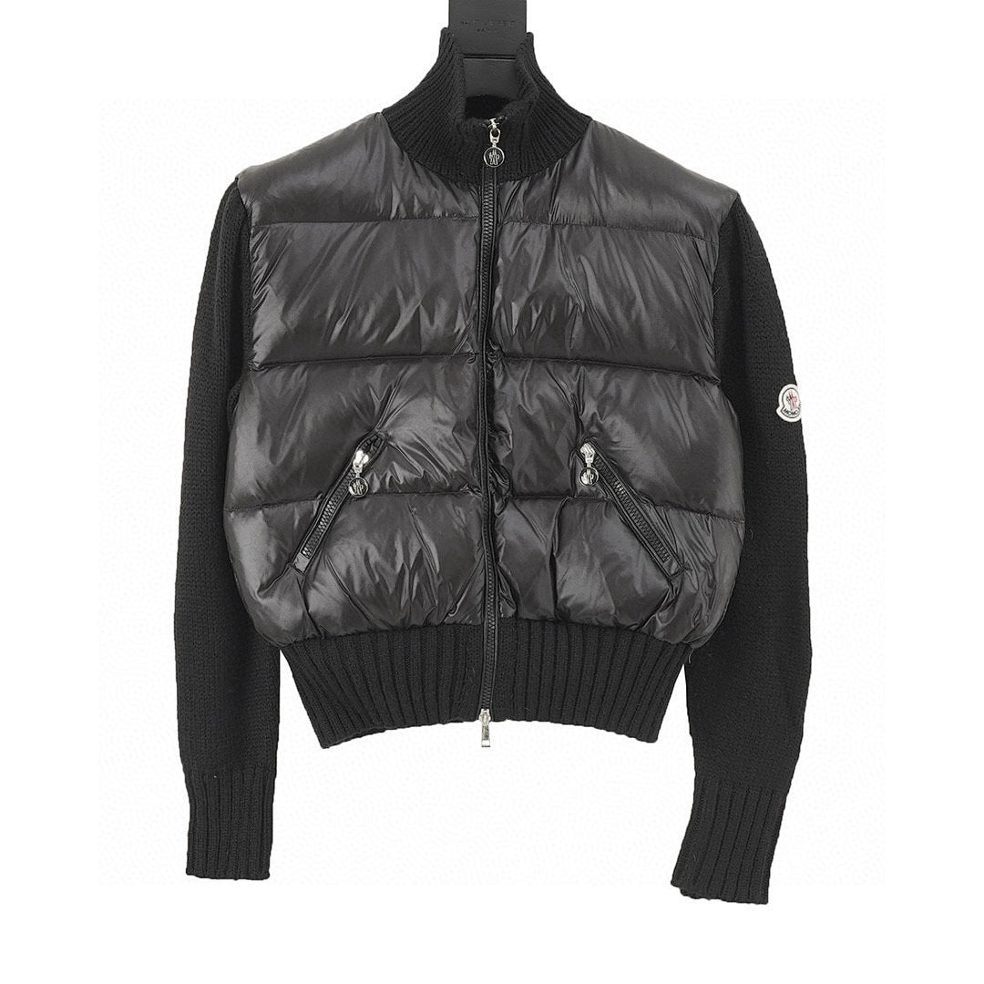 Moncler Padded Knit-Sleeve Bomber Jacket - Black - front view