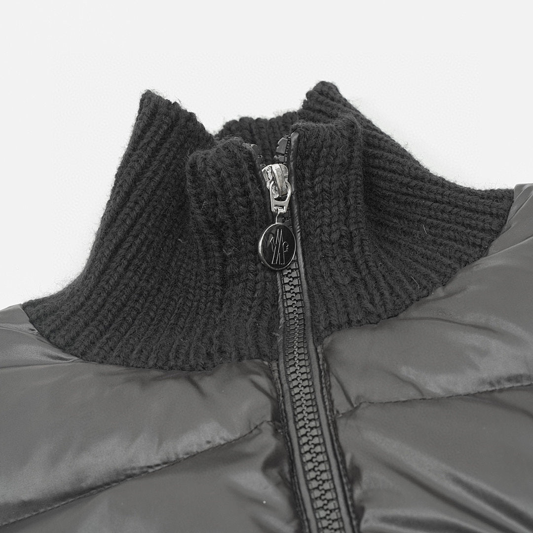 Moncler Padded Knit-Sleeve Bomber Jacket - Black - detail 1