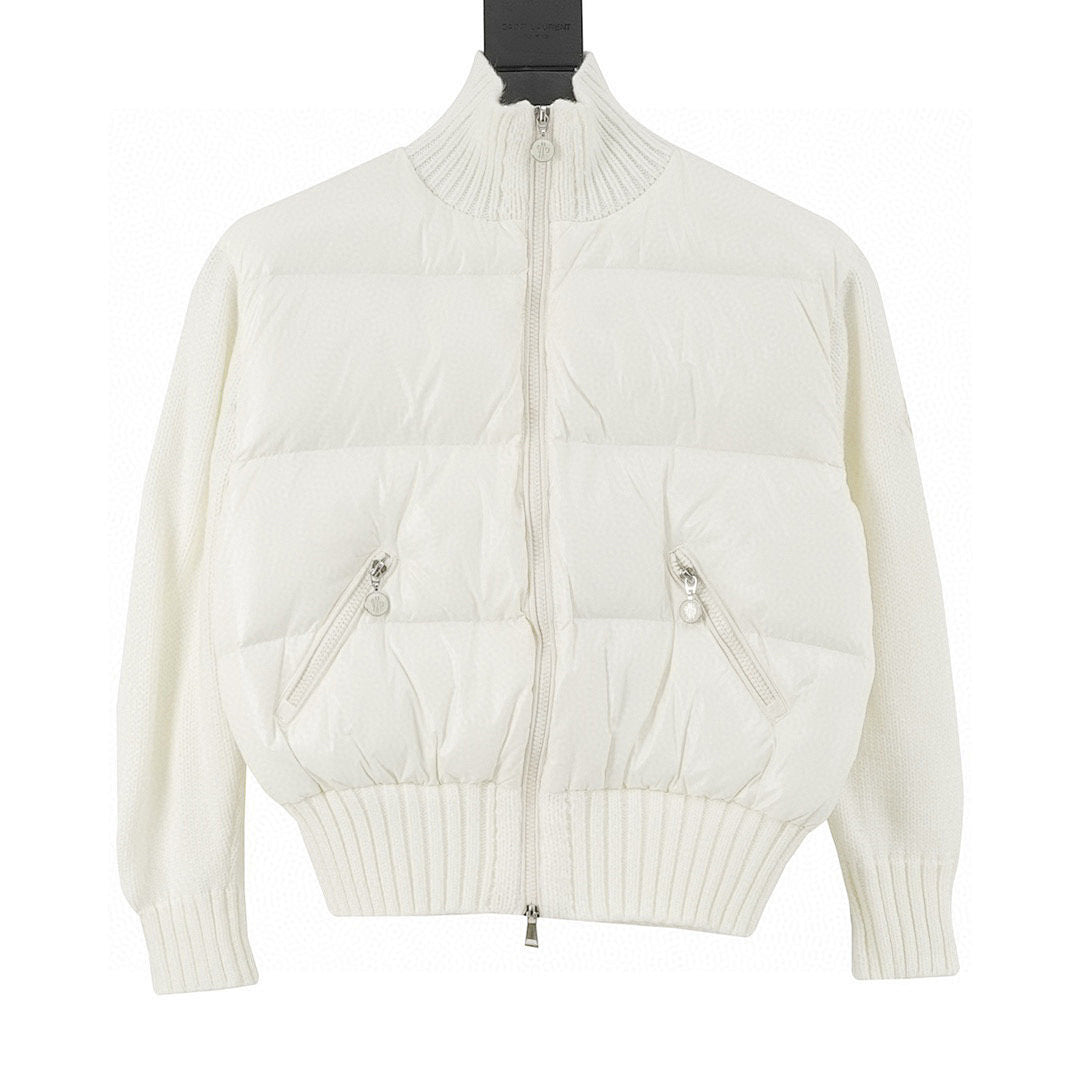 Moncler Padded Knit-Sleeve Bomber Jacket - Ivory - front view