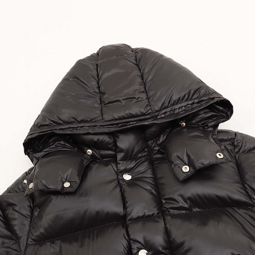Moncler Maya Glossy Long Hooded Down Coat - Black - detail 1