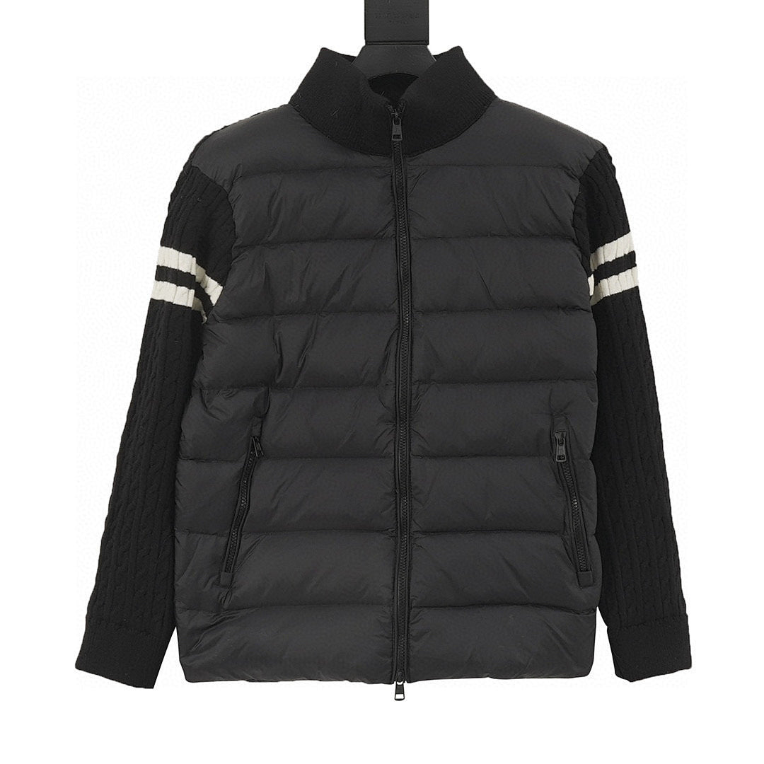 Moncler Men's Striped-Sleeve Padded Zip Cardigan - Black - front view