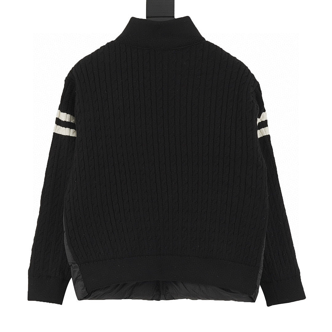 Moncler Men's Striped-Sleeve Padded Zip Cardigan - Black - back view