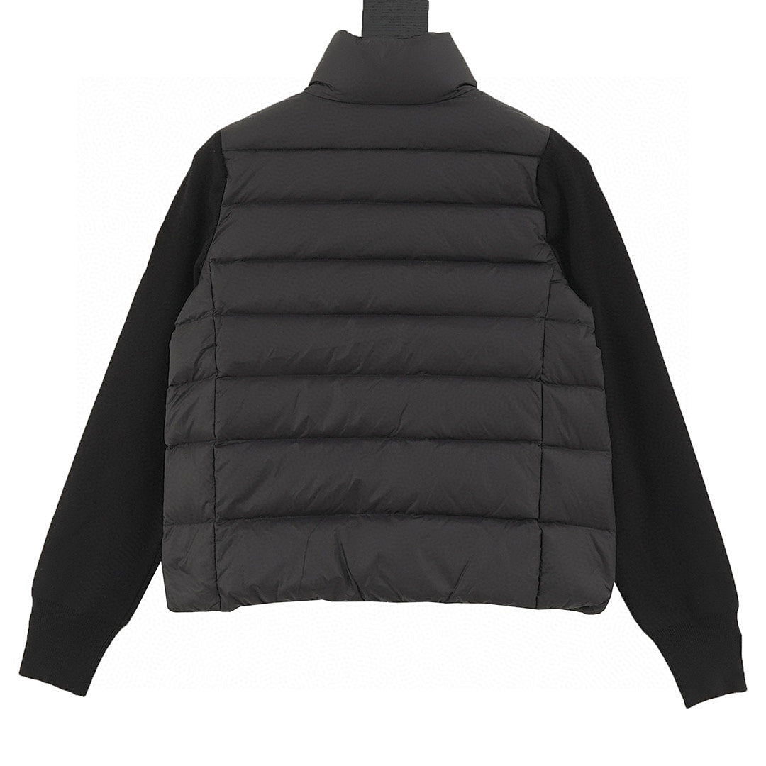Moncler Chevron-Quilted Knit-Sleeve Jacket - Black - back view