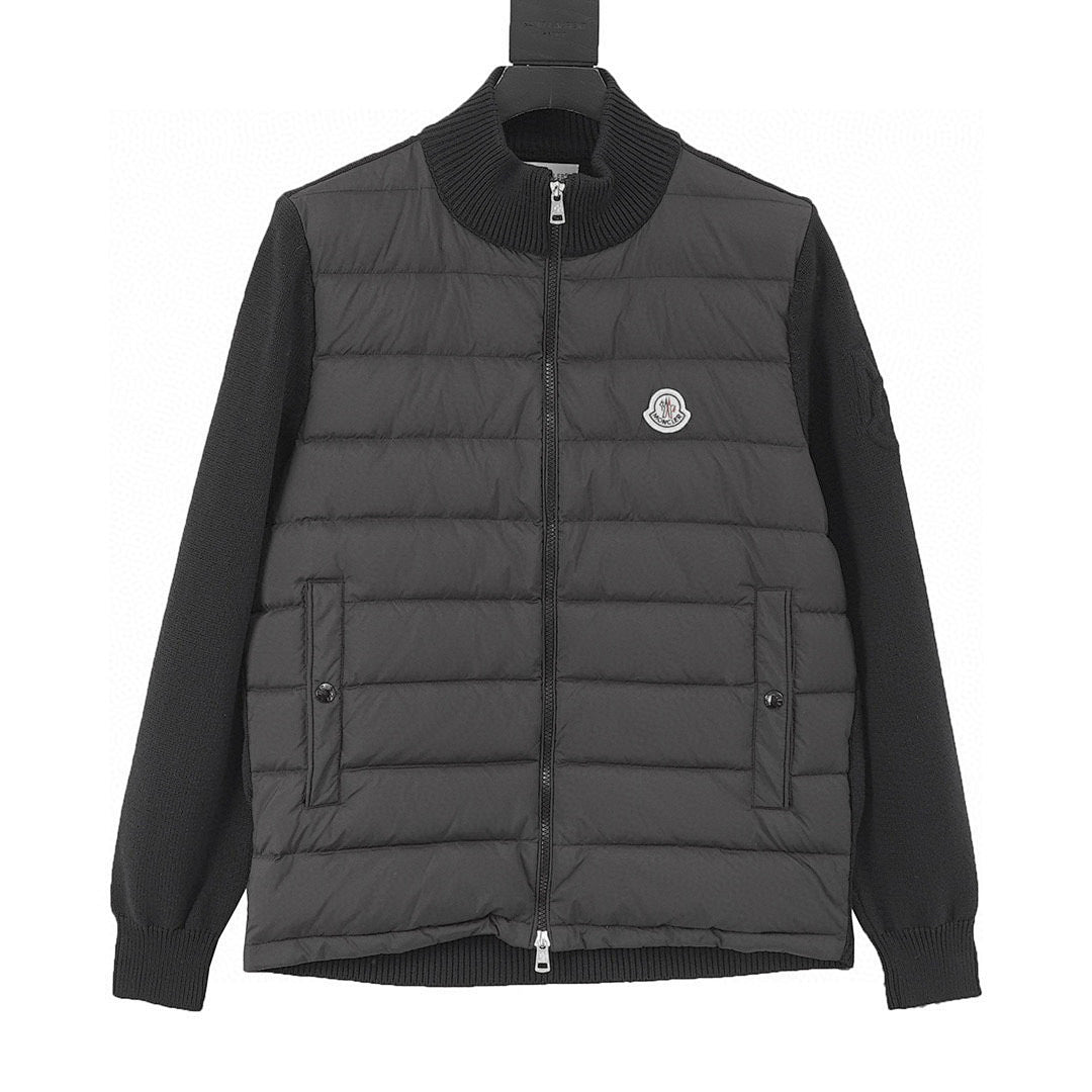 Moncler Quilted-Front Knit Zip Cardigan - Black - front view