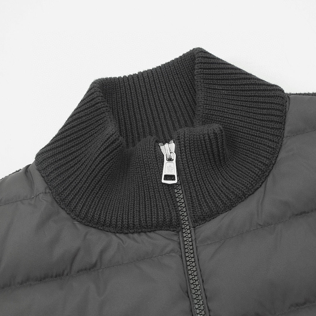 Moncler Quilted-Front Knit Zip Cardigan - Black - detail 1