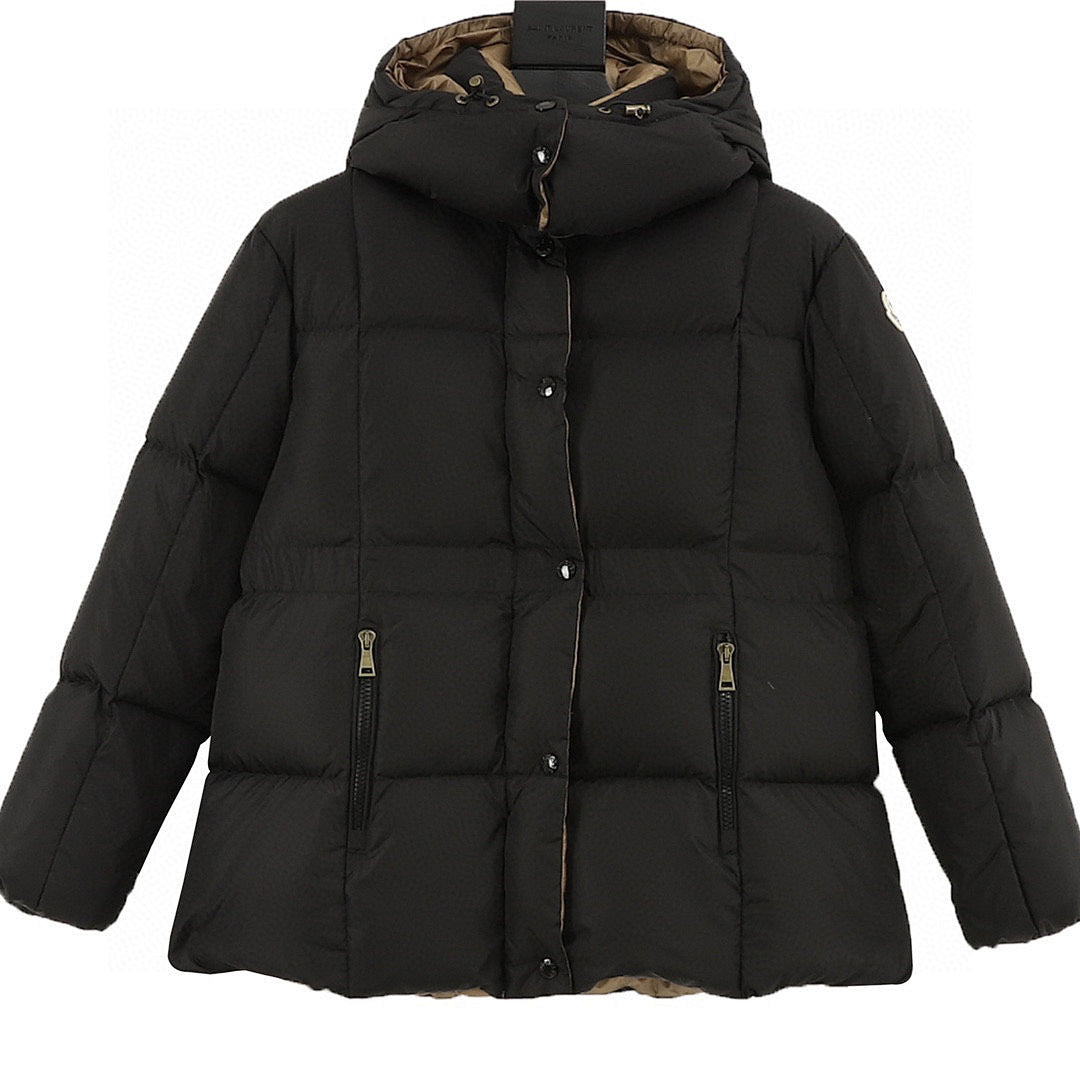 Moncler Agneux Women's Fitted Hooded Down Jacket - Black - front view