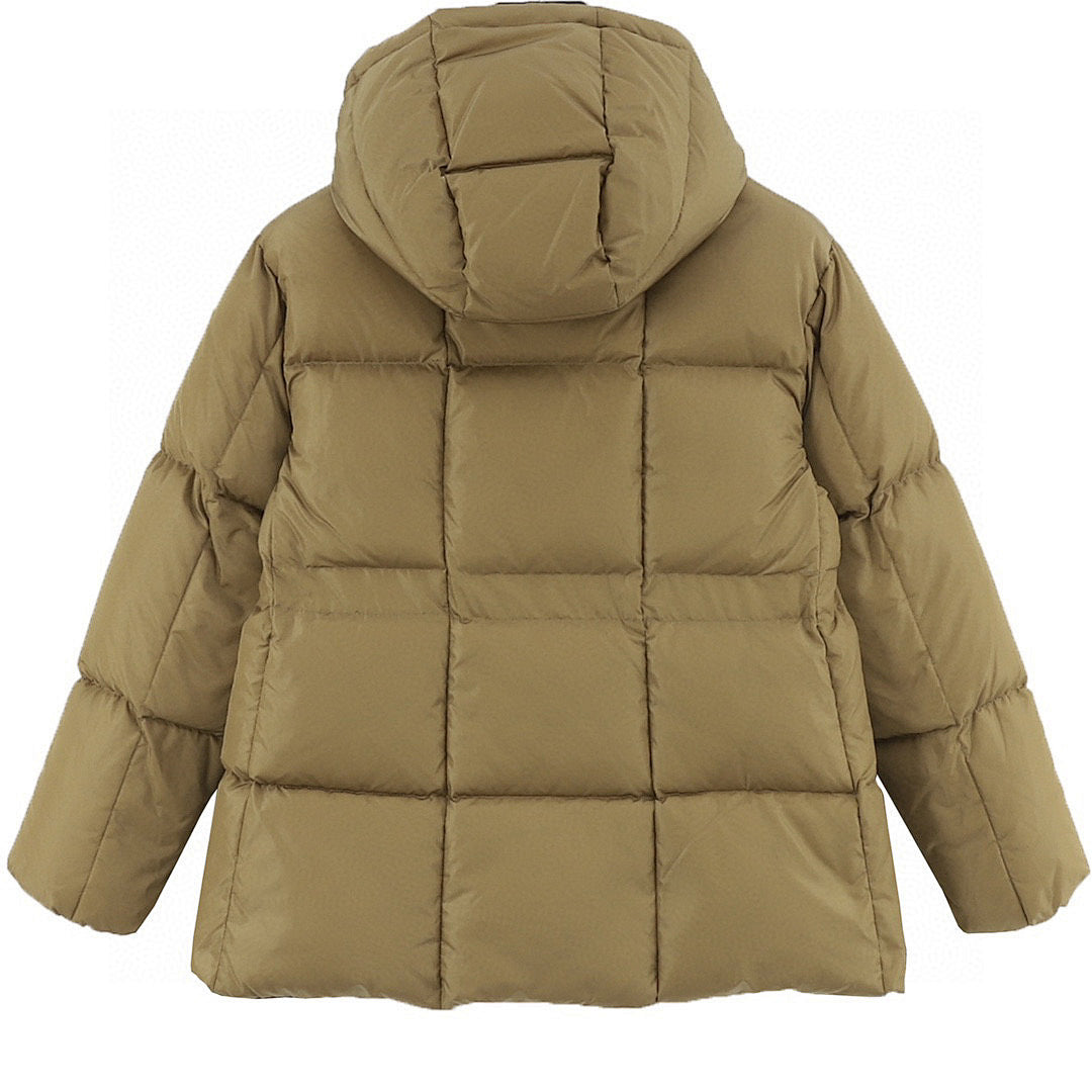 Moncler Agneux Women's Fitted Hooded Down Jacket - Olive - back view