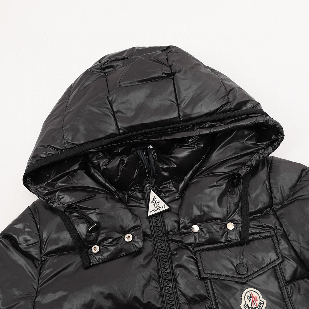 Moncler Andro Women's Glossy Hooded Down Jacket - Black - detail 1