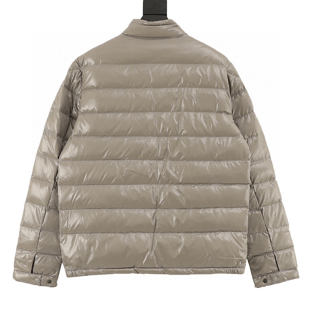 Moncler Glossy Stand-Collar Down Jacket - Taupe - back view