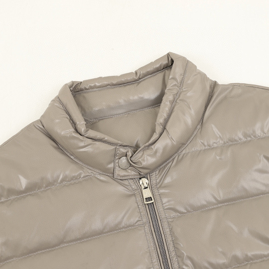 Moncler Glossy Stand-Collar Down Jacket - Taupe - detail 1