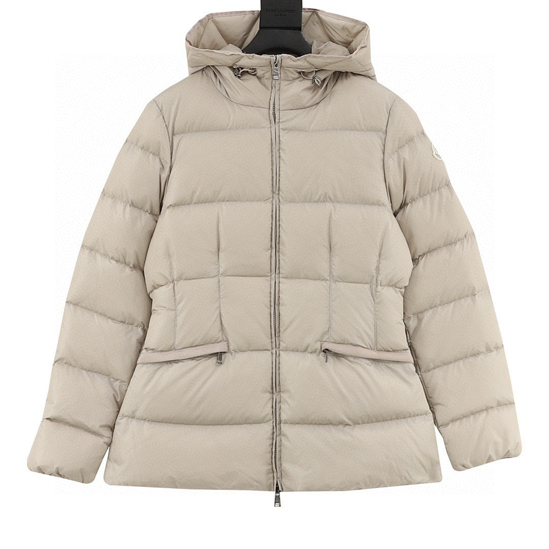 Moncler Avoce Women's Fitted Hooded Down Jacket - Taupe - front view