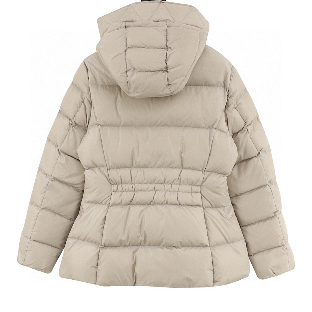 Moncler Avoce Women's Fitted Hooded Down Jacket - Taupe - back view
