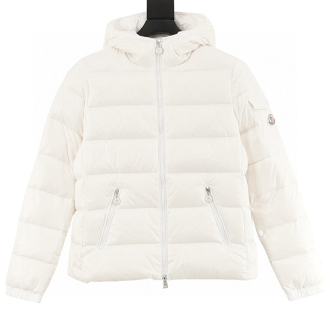 Moncler Women's Tape-Trim Hooded Down Jacket - Ivory - front view