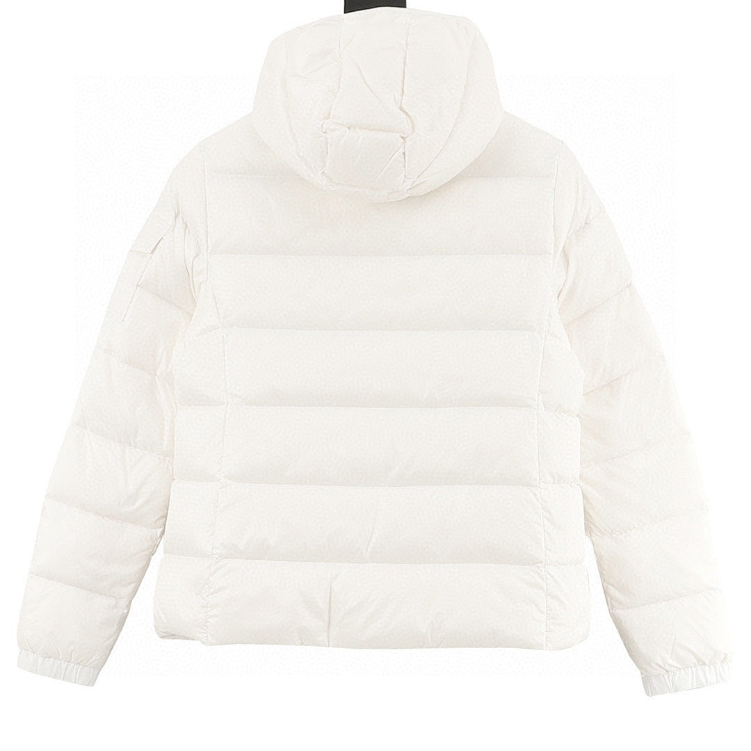 Moncler Women's Tape-Trim Hooded Down Jacket - Ivory - back view