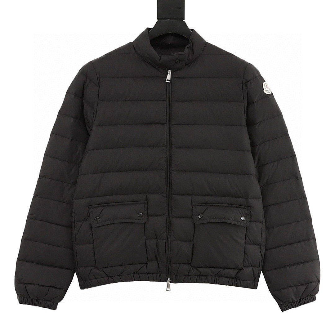 Moncler Lans Stand-Collar Pocket Down Jacket - Black - front view