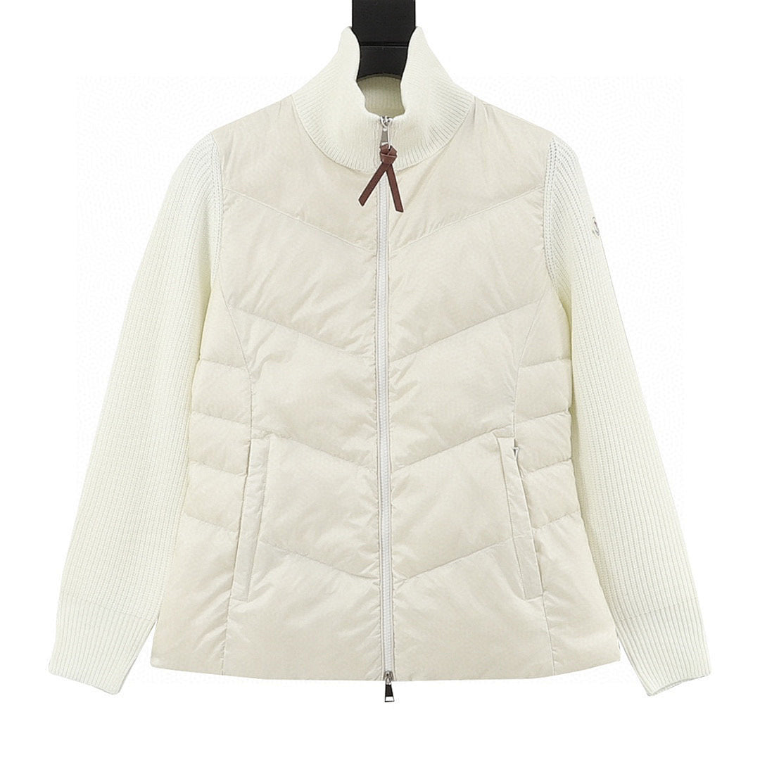 Moncler Women's Chevron-Panel Knit Cardigan - Ivory - front view