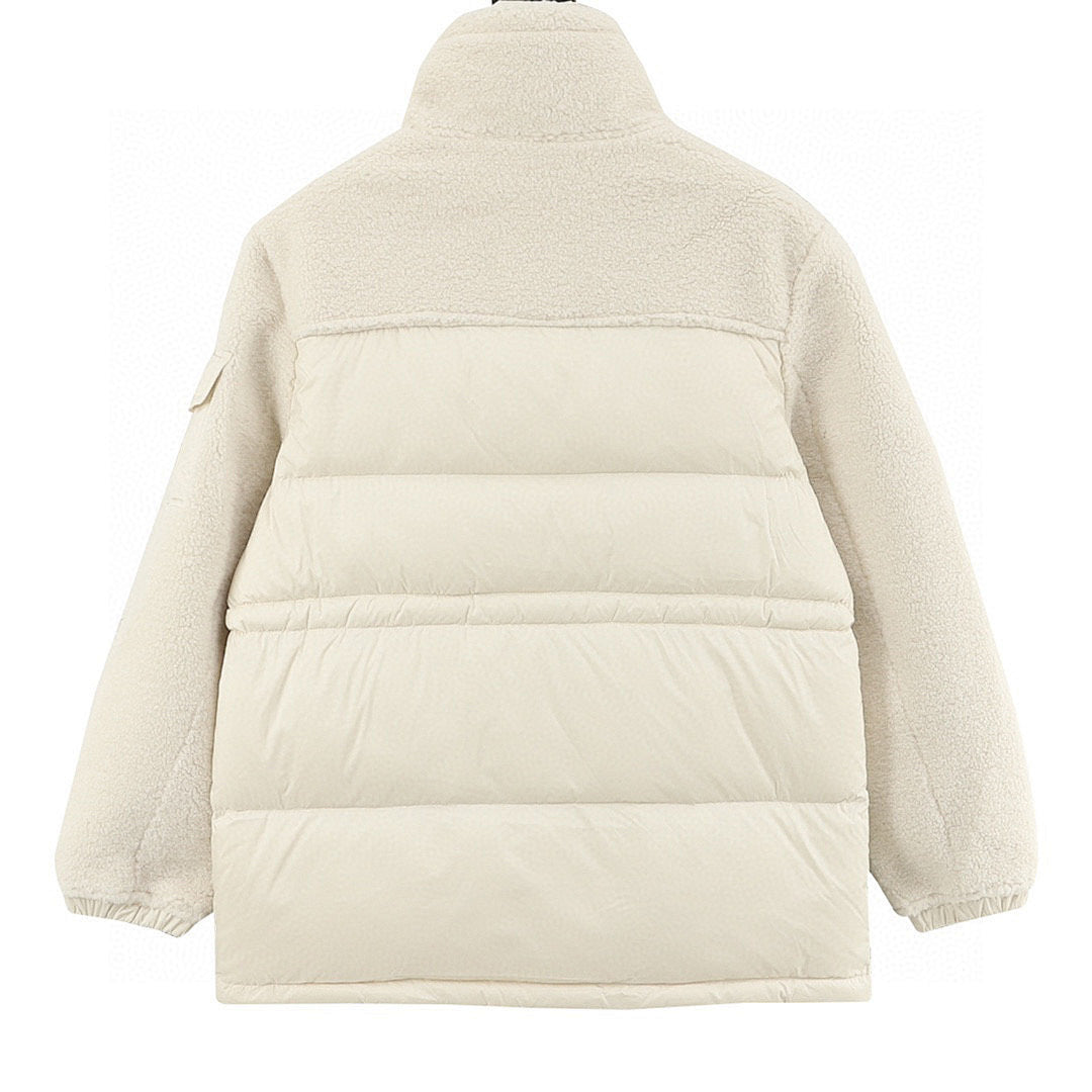 Moncler Escaut Women's Textured-Panel Down Jacket - Ivory - back view