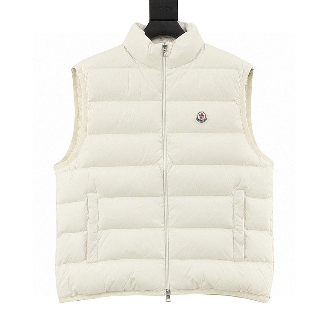 Moncler Letter-Trim Quilted Vest - Ivory - front view