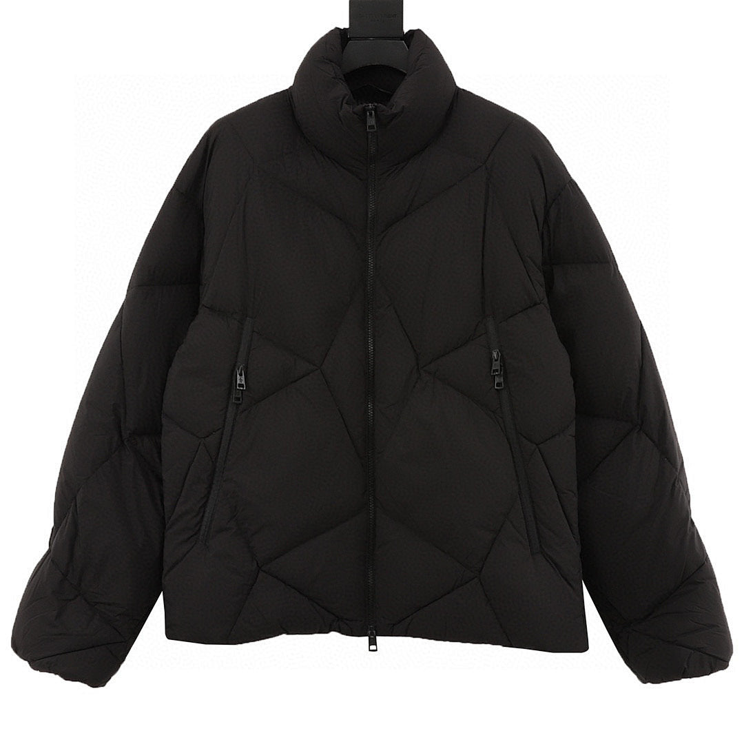 Moncler Geometric-Quilt Stand-Collar Down Jacket - Black - front view