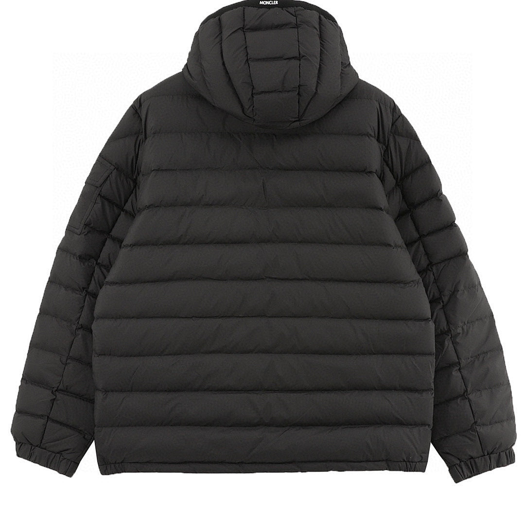 Moncler Lightweight Letter-Trim Hooded Down Jacket - Black - back view