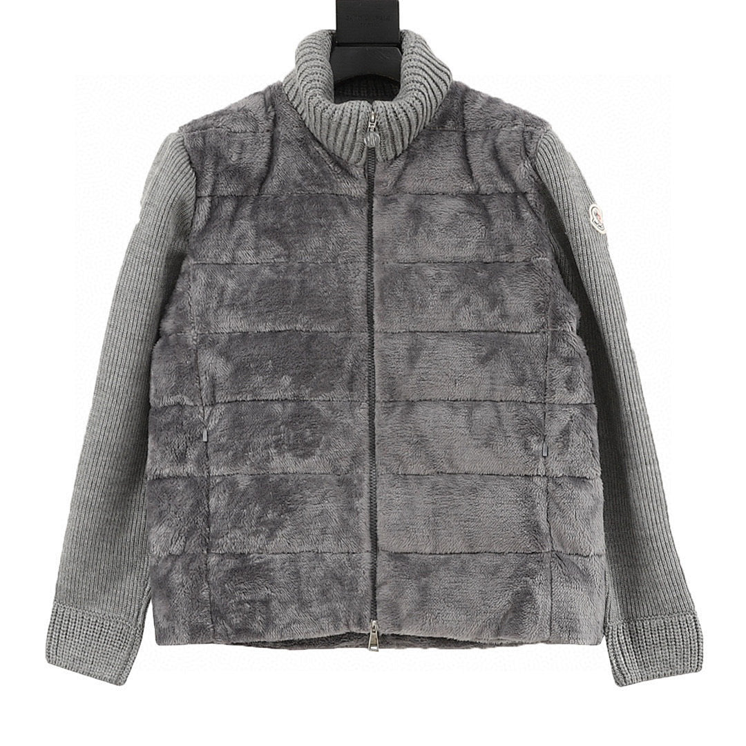 Moncler Women's Textured Panel Zip Cardigan - Gray - front view