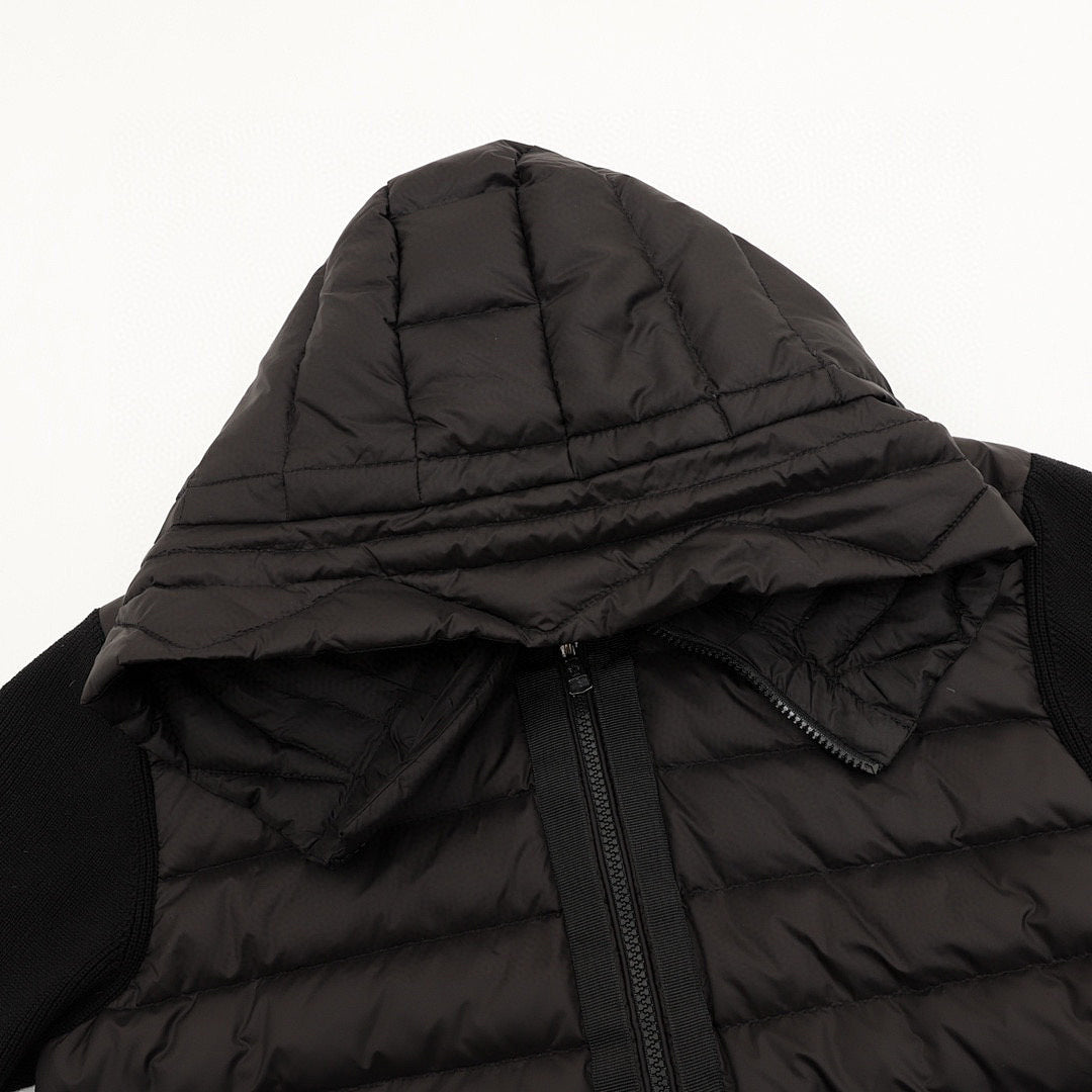 Moncler Knit-Sleeve Hooded Padded Cardigan - Black - detail 1