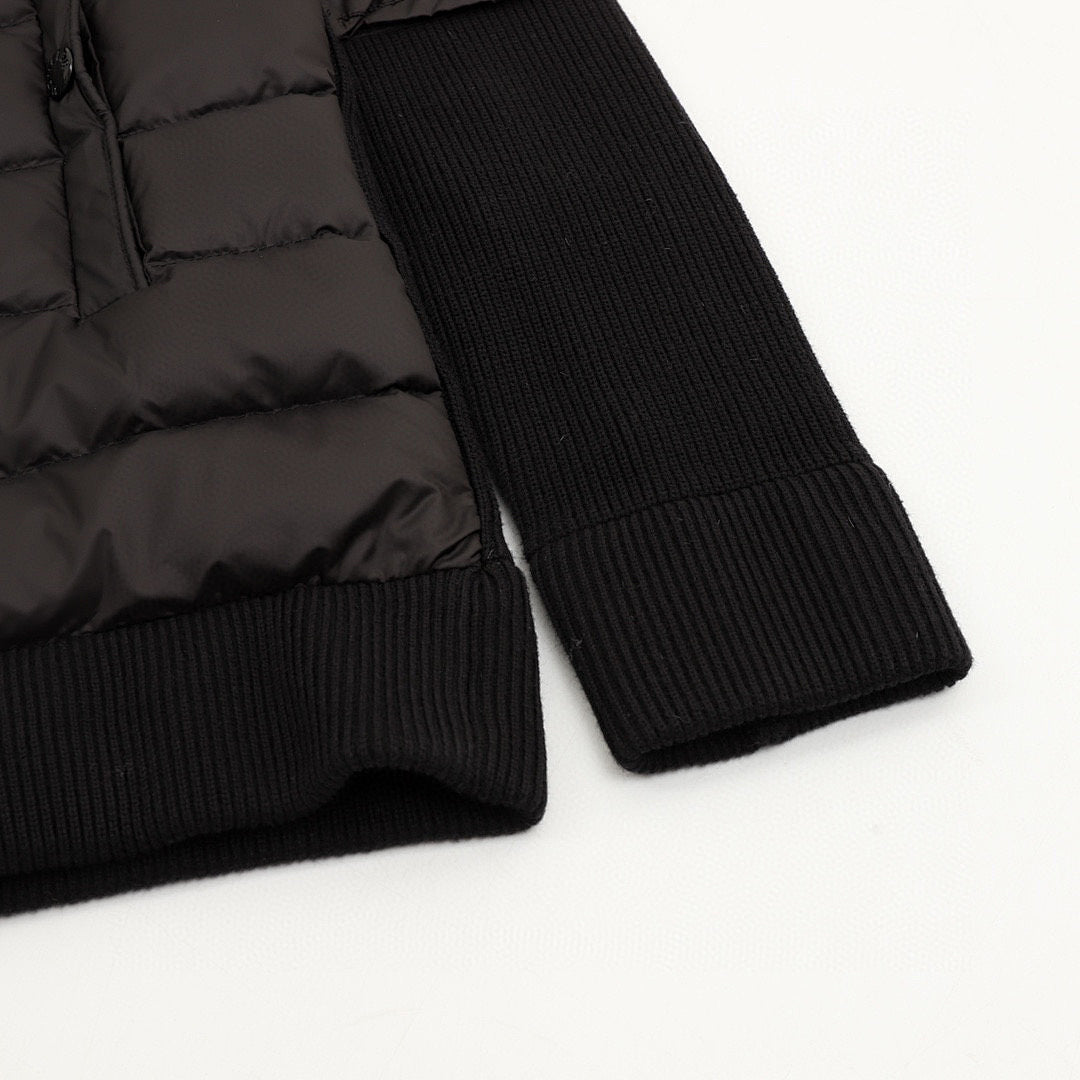 Moncler Knit-Sleeve Hooded Padded Cardigan - Black - detail 2