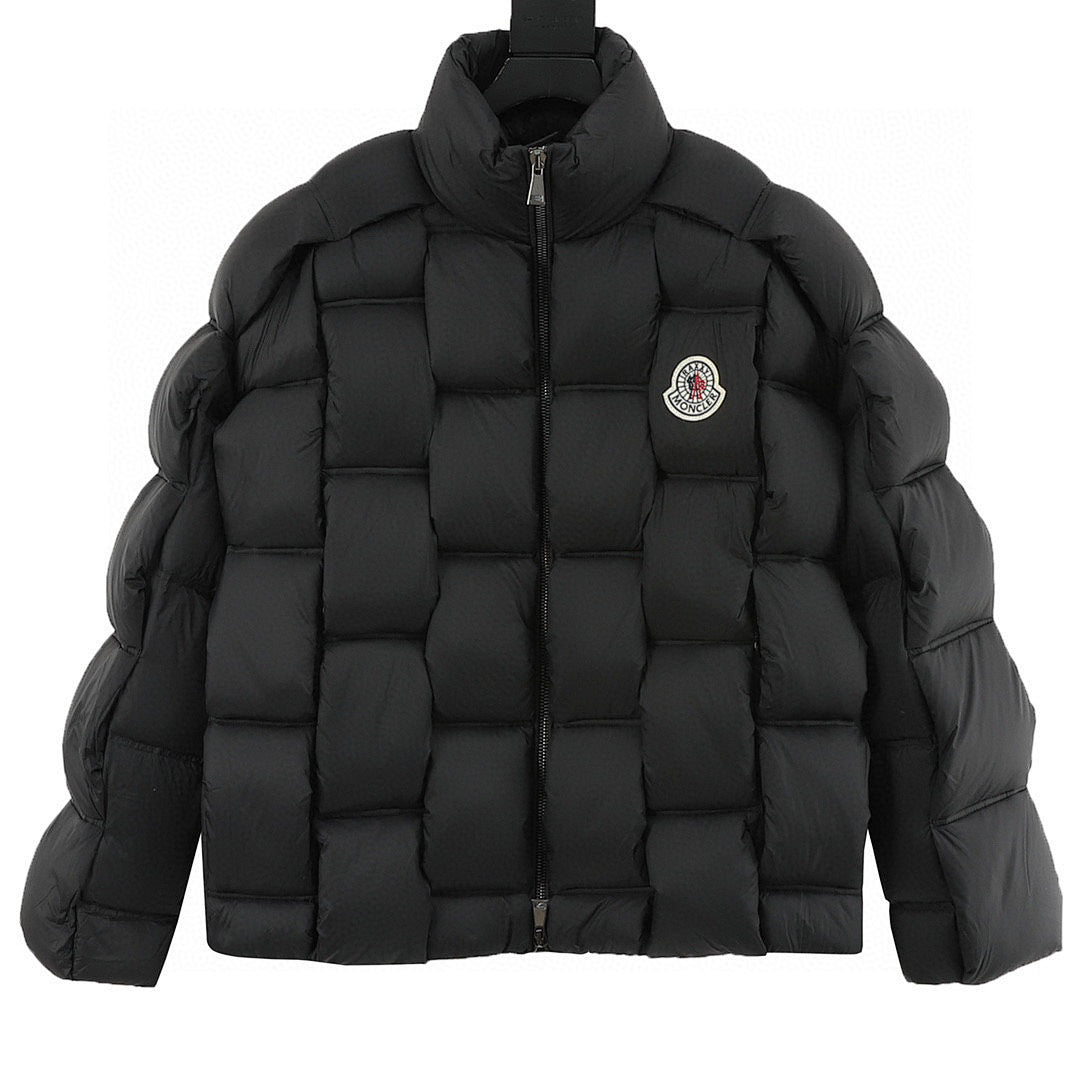 Moncler Woven-Panel Down Jacket - Black - front view