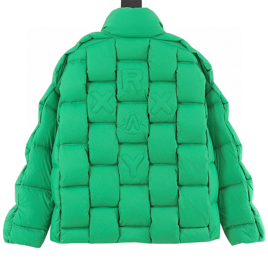 Moncler Woven-Panel Down Jacket - Green - back view