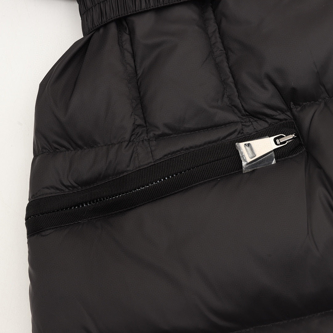 Moncler Hermifur Women's Belted Long Down Coat - Black with Tan Trim - detail 2