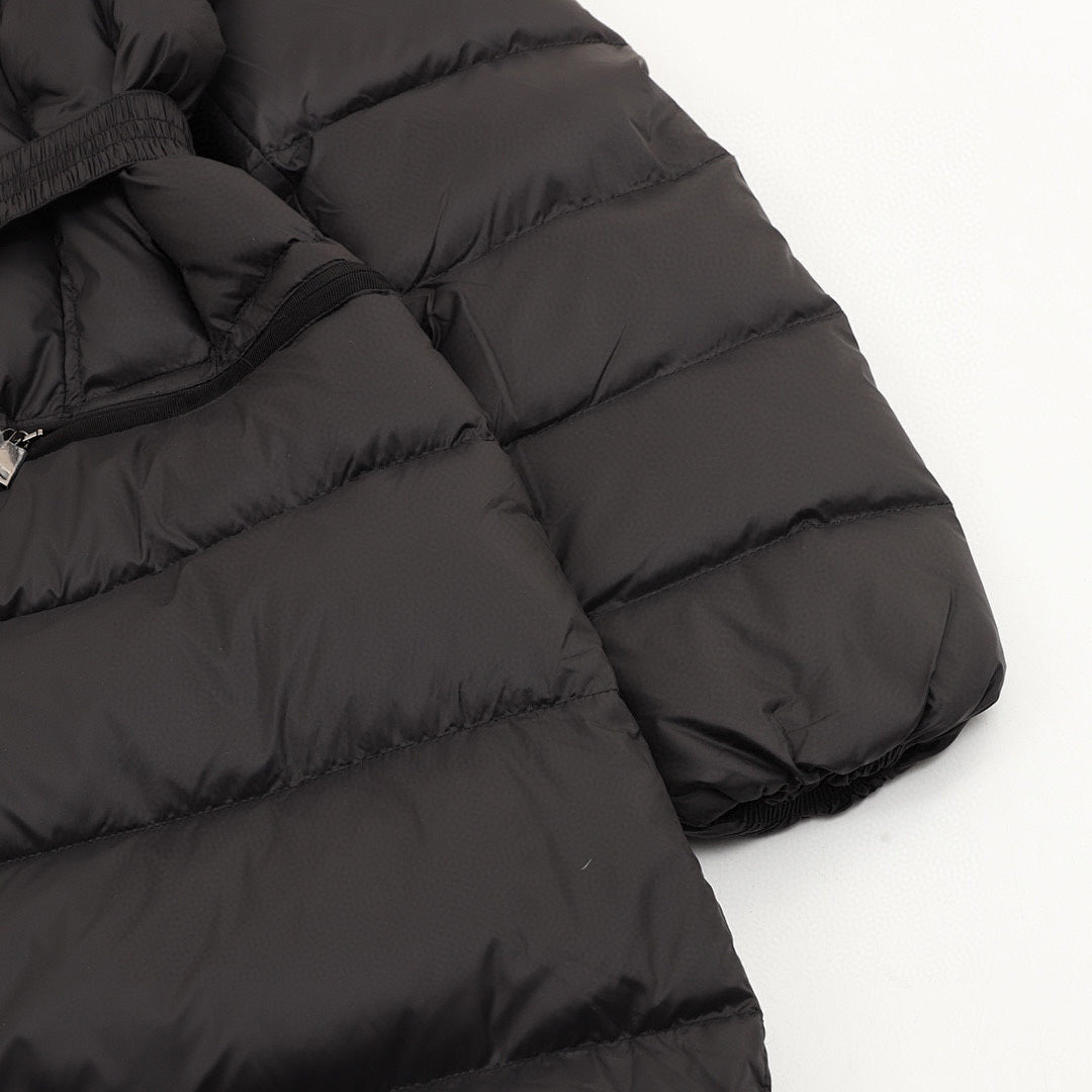 Moncler Hermifur Women's Belted Long Down Coat - Black with Tan Trim - detail 3